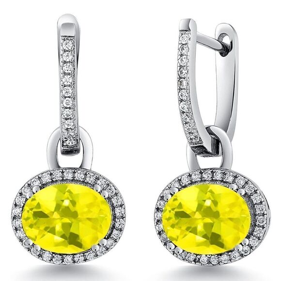 925 Sterling Silver with 4.44 Cttw Canary Mystic Topaz Oval French Lock Earrings